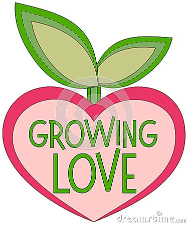 Growing love colorful poster with heart shaped plant. Vector Illustration