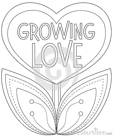 Growing love poster with heart shaped plant. Vector Illustration