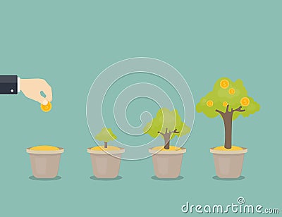 Growing money tree. Vector Illustration