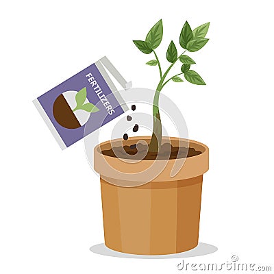 Growing plant in the pot using plant fertilizer Vector Illustration