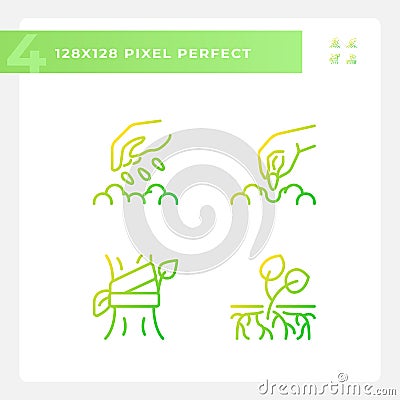 Growing plants gradient linear vector icons set Vector Illustration