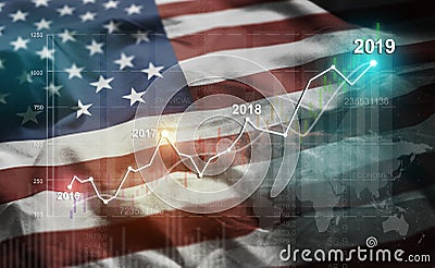 Growing Statistic Financial 2019 Against United States of America Flag Stock Photo