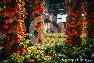 Growing Up: Vertical Hydroponic Farming of Colorful Legumes.Generative ai Stock Photo