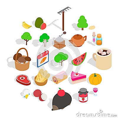 Grown food personally icons set, isometric style Vector Illustration