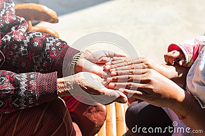 A grown-up daughter comforted her during a difficult life. give support share the pain of divorce Show empathy and care Stock Photo