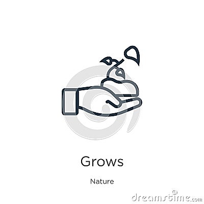 Grows icon. Thin linear grows outline icon isolated on white background from nature collection. Line vector grows sign, symbol for Vector Illustration