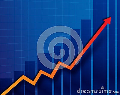 Bar chart illustrated with red arrow Stock Photo