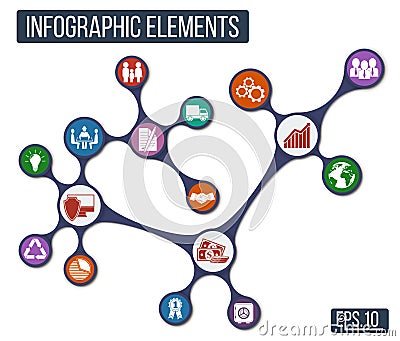 Growth abstract background with connected metaball and integrated icons Vector Illustration