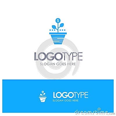 Growth, Business, Care, Finance, Grow, Growing, Money, Raise Blue Solid Logo with place for tagline Vector Illustration