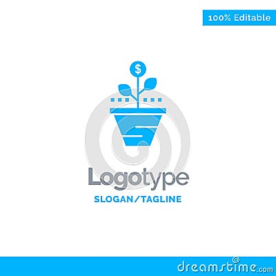 Growth, Business, Care, Finance, Grow, Growing, Money, Raise Blue Solid Logo Template. Place for Tagline Vector Illustration