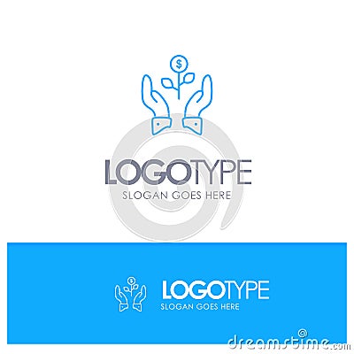 Growth, Business, Grow, Growing, Dollar, Plant, Raise Blue outLine Logo with place for tagline Vector Illustration