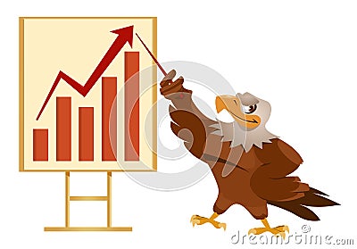 Growth chart. American eagle making a presentation. Vector Illustration