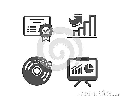 Growth chart, Certificate and Vinyl record icons. Presentation sign. Vector Vector Illustration