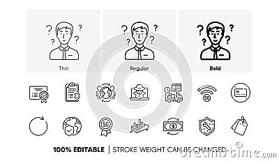 Growth chart, Support consultant and Certificate line icons. For web app, printing. Line icons. Vector Stock Photo