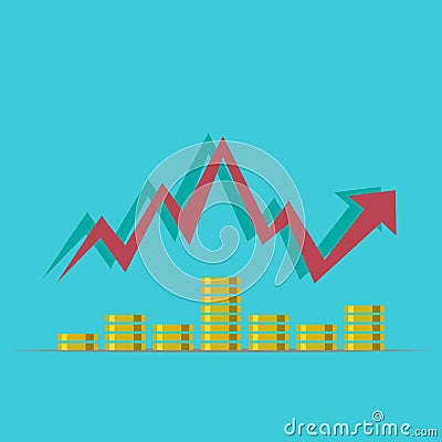 growth concept. money revenue illustration. Stacks of gold coins like income graph with pound. Vector illustration isolated on a Cartoon Illustration