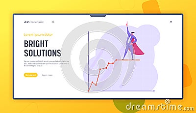 Growth Data Analysis Arrow Graph Website Landing Page, Business Man in Super Hero Cape Stand on Growing Chart Vector Illustration