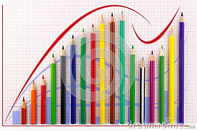 Growth graph chart created from colored pencils Stock Photo