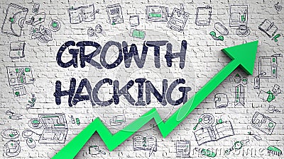 Growth Hacking Drawn on White Brick Wall. Stock Photo