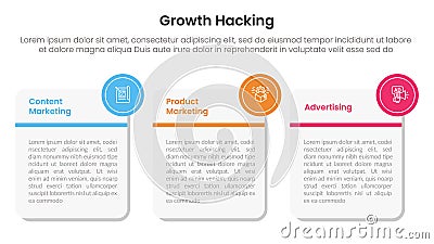 growth hacking infographic 3 point with big round square box for slide presentation Stock Photo