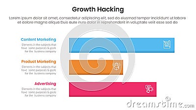 growth hacking infographic 3 point with horizontal long data box for slide presentation Stock Photo