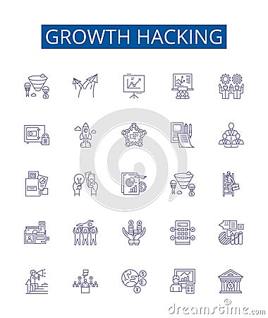 Growth hacking line icons signs set. Design collection of Acquisition, Monetization, Automation, Virality, Analytics Vector Illustration
