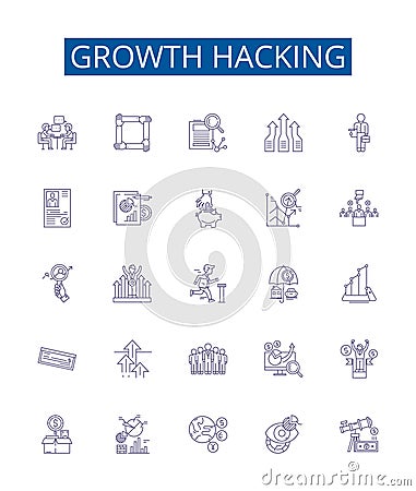 Growth hacking line icons signs set. Design collection of Acquisition, Monetization, Automation, Virality, Analytics Vector Illustration