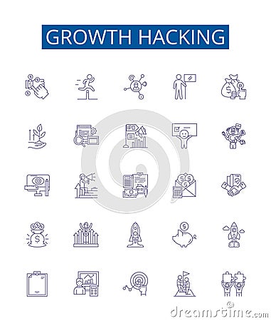 Growth hacking line icons signs set. Design collection of Acquisition, Monetization, Automation, Virality, Analytics Vector Illustration