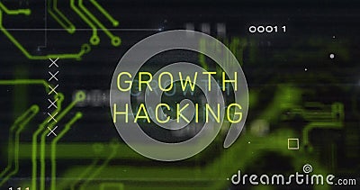 Growth hacking text image over green circuit board graphics Stock Photo