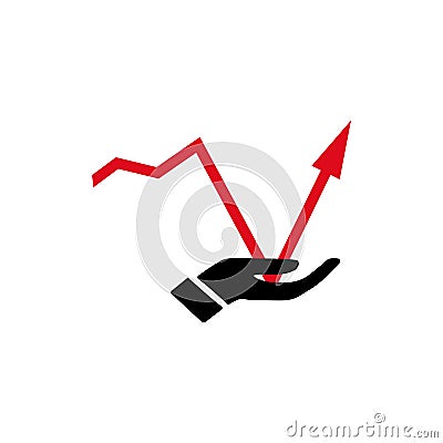 Growth icon. Arrow on open hand. Stock vector illustration isolated on white background Cartoon Illustration