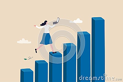 Growth or improvement, progress on career path to achieve business goal, motivation to success, step to skill development concept Vector Illustration