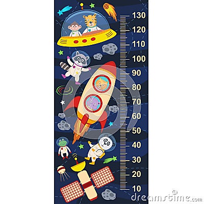 Growth measure with animals in cosmos Vector Illustration