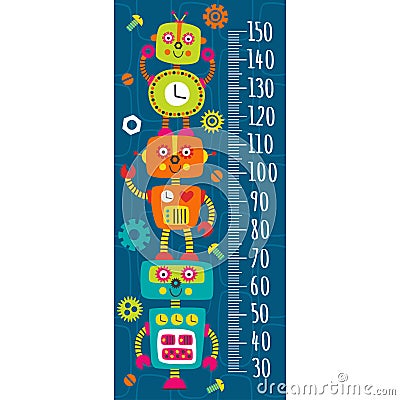 Growth measure with colorful robots Vector Illustration