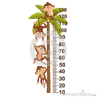 Growth measure with monkey on palm Vector Illustration