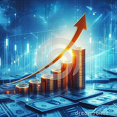 The growth of money, business invesment, money management, rising arrow, chart, financial Stock Photo