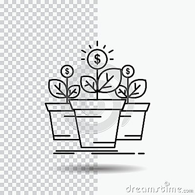 growth, money, plant, pot, tree Line Icon on Transparent Background. Black Icon Vector Illustration Vector Illustration