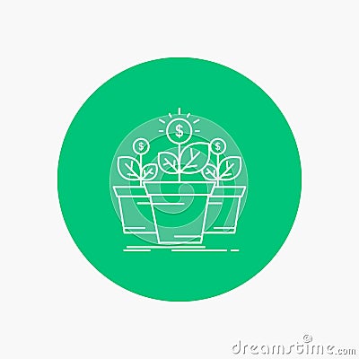 growth, money, plant, pot, tree White Line Icon in Circle background. vector icon illustration Vector Illustration