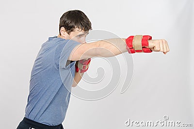 Growth portrait of boxer worked blows with weighting Stock Photo
