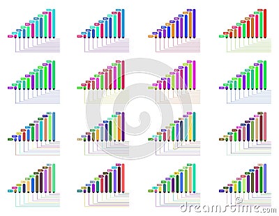 Growth And Progress Bar Chart. Multicolored Infographic Elements. Business Object Statistics And Finance Presentation Vector Illustration