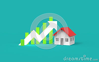 Growth real estate concept. Business graph and home. 3D Illustration Stock Photo