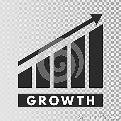 Growth template. Growing bar graph icon on transparent background. Business progress. Finance, career grows concept Vector Illustration