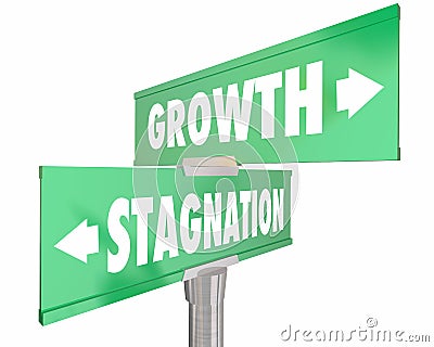 Growth Vs Stagnation Two 2 Way Road Street Signs Stock Photo