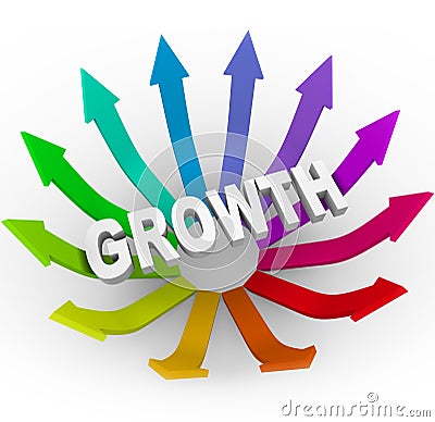 Growth Word and Colorful Arrows Stock Photo