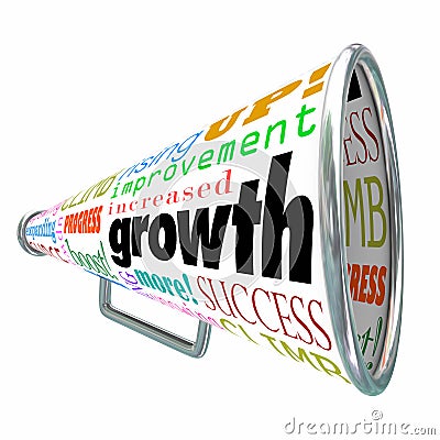 Growth Words Bullhorn Megaphone Increase Improve Rise Up Stock Photo