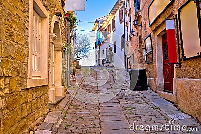 Groznjan cobbled street and old architecture view Stock Photo