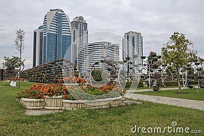 Cloudy September in the `Flower Park`. Grozny Editorial Stock Photo