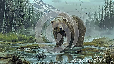 Grtizzly bear in rain Stock Photo