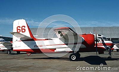 Grumman Fire Cat S-2AT of Conair services Canada . Forrest fire water bomber Editorial Stock Photo