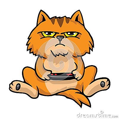 Grumpy Cat Playing Game Console Vector Illustration