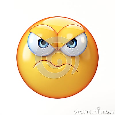 Grumpy emoji isolated on white background, frowned emoticon 3d rendering Cartoon Illustration