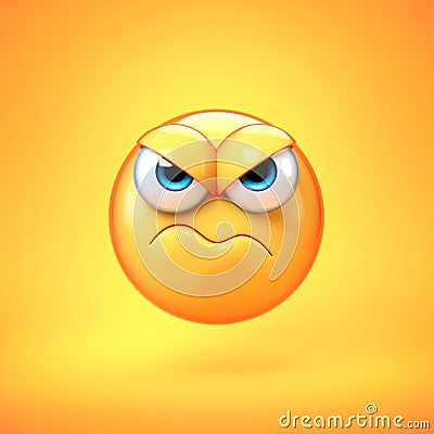 Grumpy emoji isolated on yellow background, frowned emoticon 3d rendering Cartoon Illustration